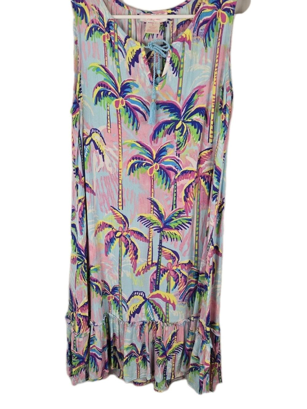 Stella Parker Tropical Floral Midi Sun Dress L Coastal Resort Summer Travel Palm
